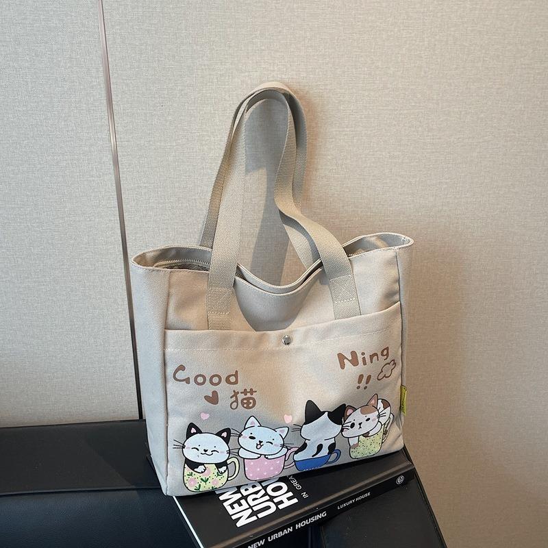 Cute Large-capacity Canvas Bag Women's Spring and Summer New Shoulder Bag Class Commuter Bag Versatile Tote Bag