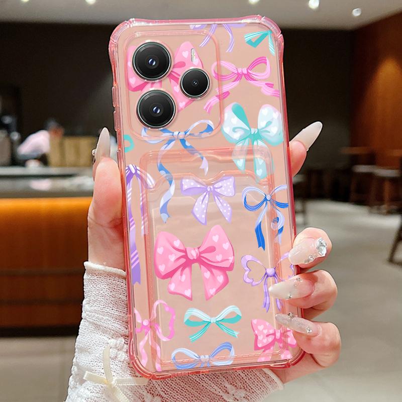 Card Pocket Bag Clear Phone Case For Xiaomi 14T 13T Xiaomi 14T 13T Pro Colorful Bowknot Printed Shockproof Soft Silicone Cover