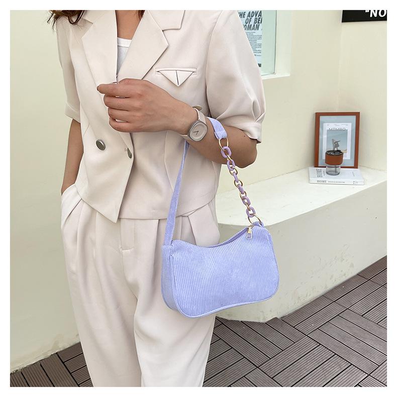 Minimalist Corduroy Crossbody Bag for Women, Single Strap Shoulder Tote, Zipper Closure Mini Square Handbag, Soft Casual Daily Purse