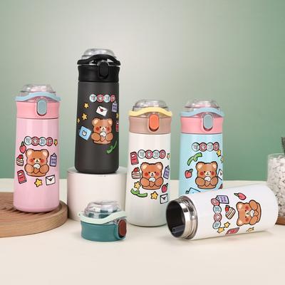 500ml Children's Thermal Cup Pop-up Lid Large Capacity Insulated Cup Cute Cartoon Stainless Steel Travel Insulated Bottles