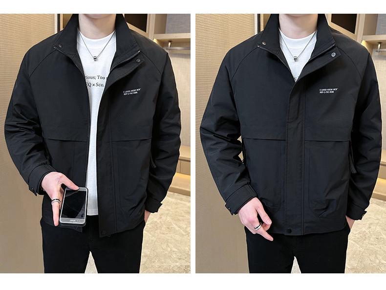 2025 Men's Casual Stand-up Collar Jacket - Spring/Autumn Korean Style, Solid Color, for Middle-aged and Young
