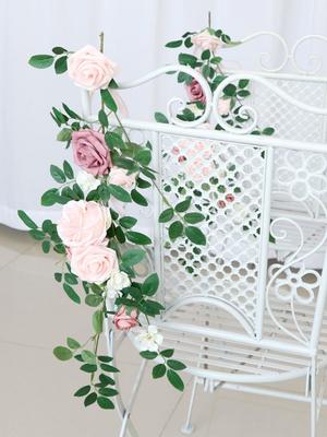 2 Pcs Chair Back Flowers Wedding Chair Flowers Decorations Aisle Decorations Rose Rattan Dusty Rose Pew Wedding Decorations for Reception Outside