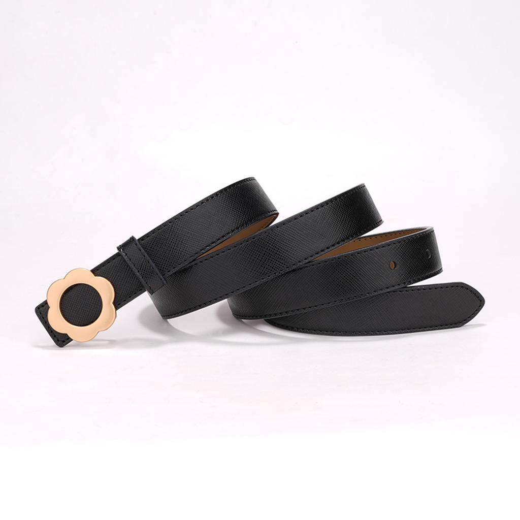 Women's Belt Summer New Flower Buckle Simple and Fashionable Retro with Jeans Black Trendy Student Decorative Belt