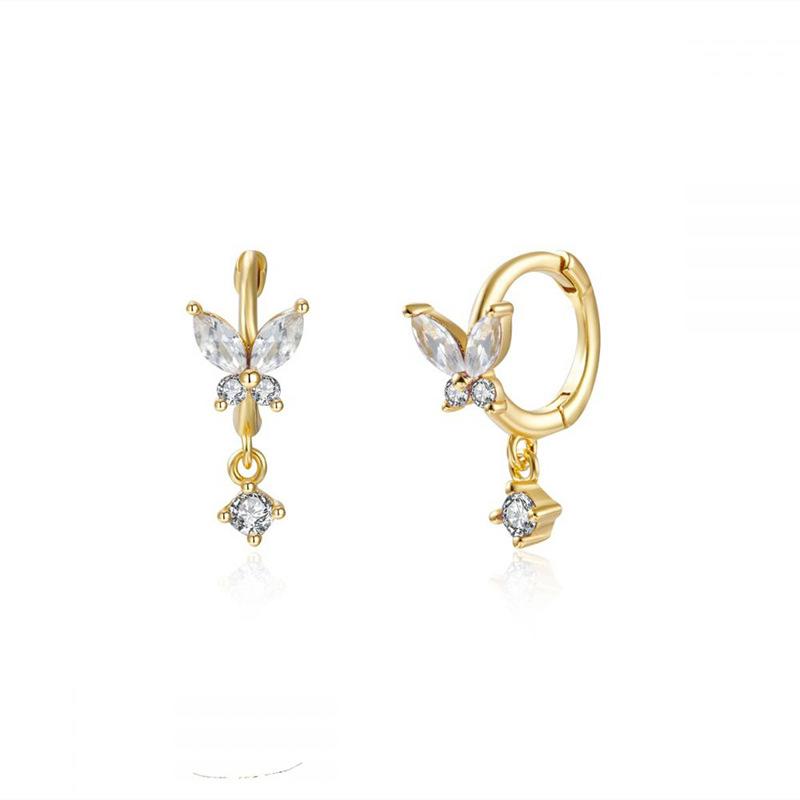 New Design Gold Color Moon Star Minimal Drop Earrings For Women Small Crystal Chain Butterfly Piercing Earring Korean Jewelry