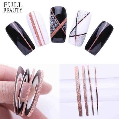 4pcs/Lot Rose Gold Matte Glitter Nail Striping Tape Line Adhesive Stickers Tools
