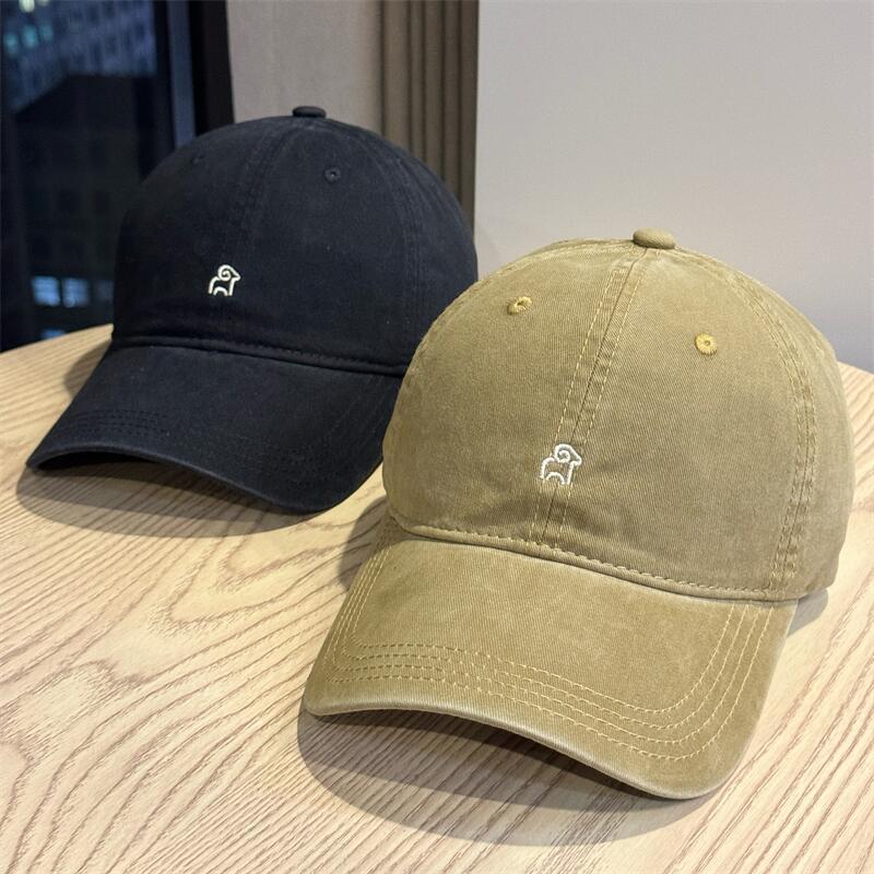 Washed cotton soft top lamb embroidery big head circumference baseball cap female simple versatile face small couple cap