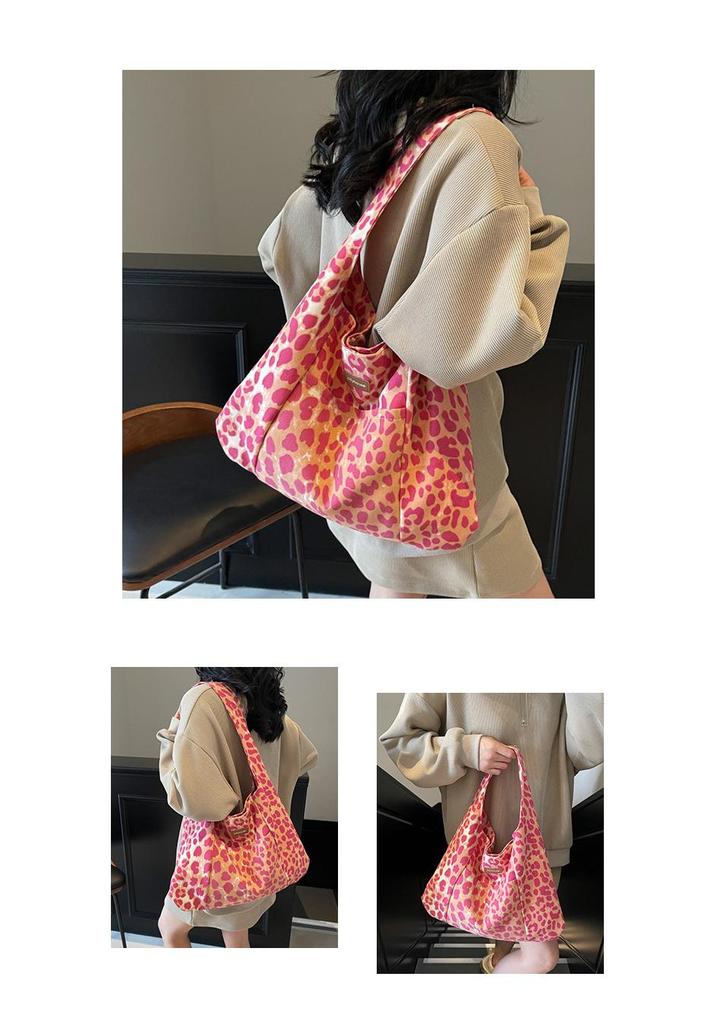 Leopard Print Corduroy One-Shoulder Tote Bag - Versatile, Large Capacity, and Fashionable