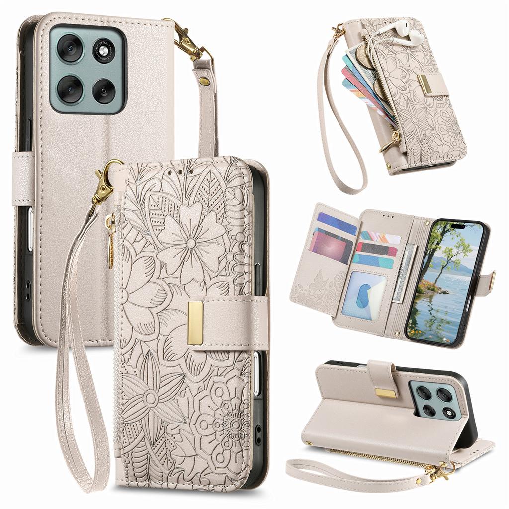 Case for Edge 70 Fusion+ 5G - Leather/PU, White, With Card Holder