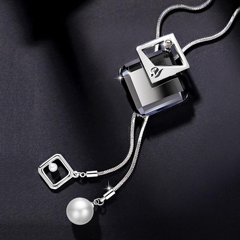 

Корейское ожерелье на длинной цепочке с квадратной подвеской - Этнический аксессуар для женщин-инфлюенсеров