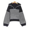 Color Matching Stripes Sweater Fall and Winter New Arrival Export Women's Clothing K-style Loose Turn V Neck Pullover Long Sleeves Sweater 32659