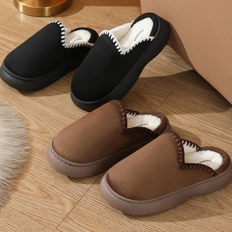 Fashion Winter Plush Platform Slippers Women Men Large Size Home Fashion Elegant Casual House Footwear
