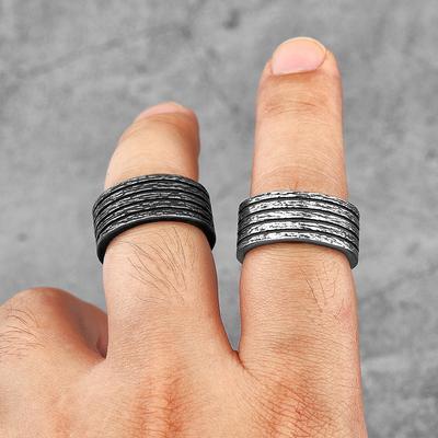 Simple Vintage Black Round Stripe Stainless Steel Mens Rings Trendy for Male Boyfriend Biker Jewelry Creativity Gift