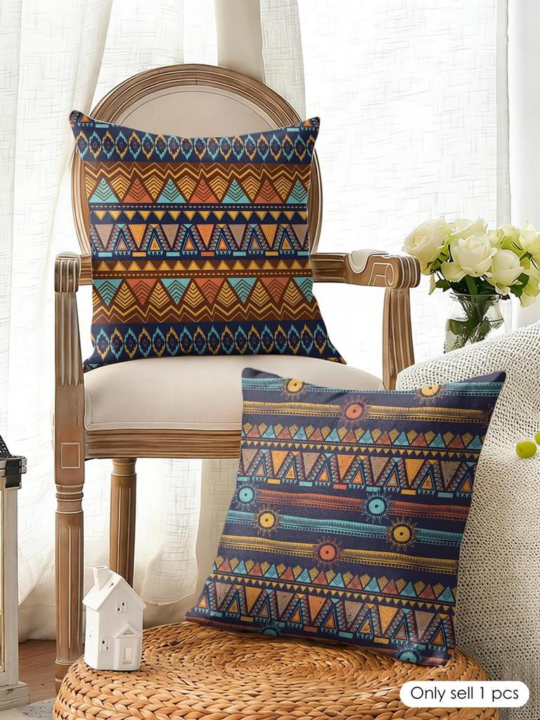 Vintage Geometric Stripes Pattern Cushion Cover Natural Linen Organic Fabric Printing Breathable Perfect For Home Decor