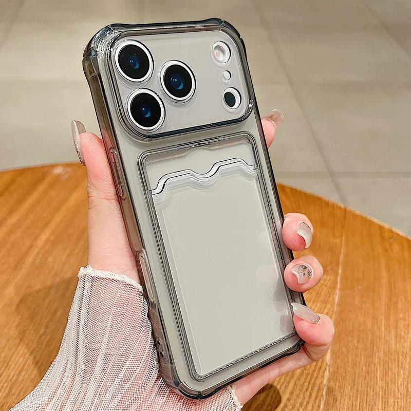 

Чехол-кошелек с карманом для карты для iPhone 17 Air 16e 16 15 Pro Max 14 13 Pro 12 11, противоударный, прозрачный, силиконовый, мягкий, из ТПУ iPhone X