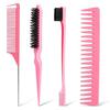 3-Piece Hairstyling Set: Steel Needle Tail Comb, Teasing Brush, Double-Ended Eyebrow Brush