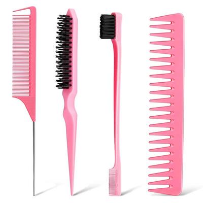 3-teiliges Haarstyling-Set: Stahl Nadel Stielkamm, Toupierbürste, Doppelseitiger Augenbrauenpinsel