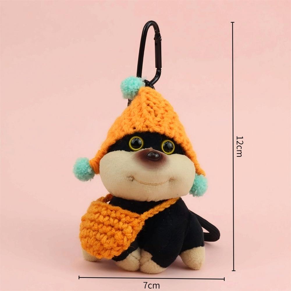 AONYIYI Bee Dog Plush Keychain 11cm Orange Hat Cute Stuffed Toy Backpack Charm