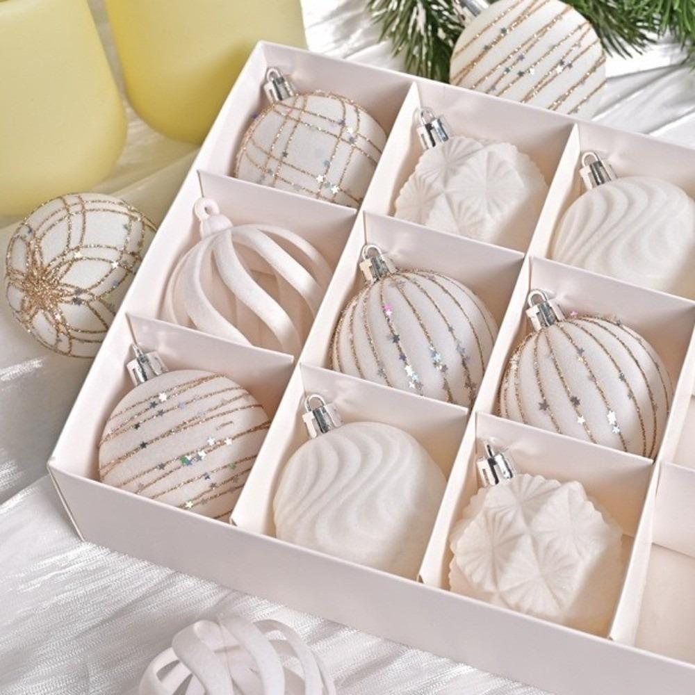12pcs Hand-Painted Christmas Hanging Ball Flocking Xmas Tree Ornaments  Home Decor