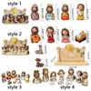 Miniature Nativity Figurine Cartoon Manger Group Catholic Christian Holy Family Sculpture  Bedroom