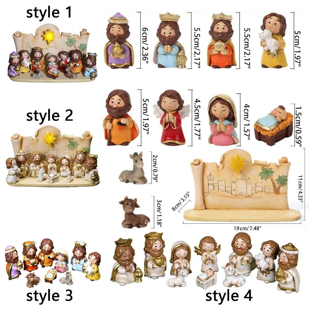 Miniature Nativity Figurine Cartoon Manger Group Catholic Christian Holy Family Sculpture  Bedroom