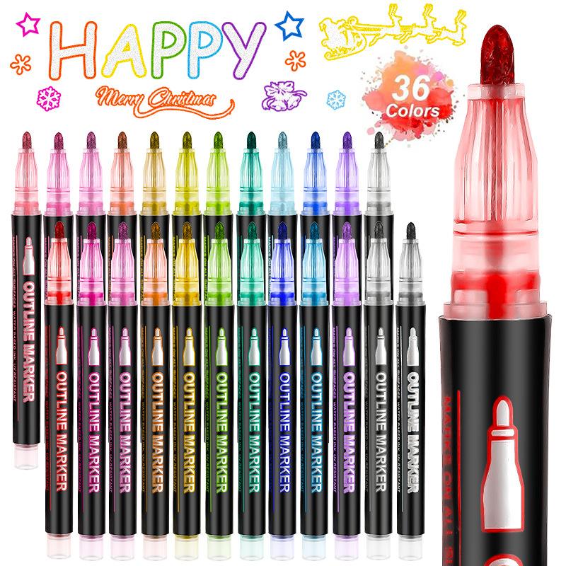 Specially Designed for Dual Line Contour Pens, 48 Color Set, Dreamy Flash Metal Pen, Color Marker Pen, Fluorescent Marker Pen
