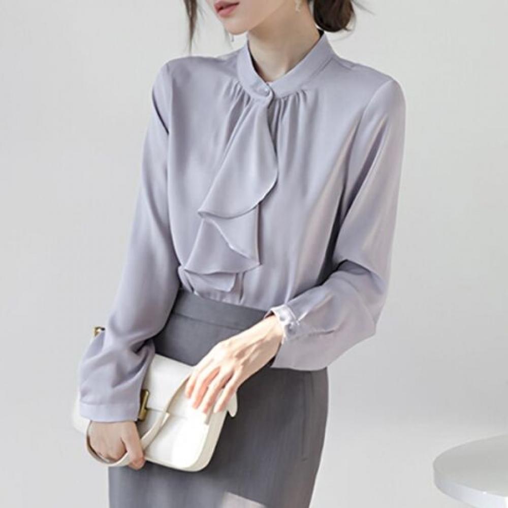 Navava Women High Neck Tie Chiffon Long Sleeve Blouse Nb3122