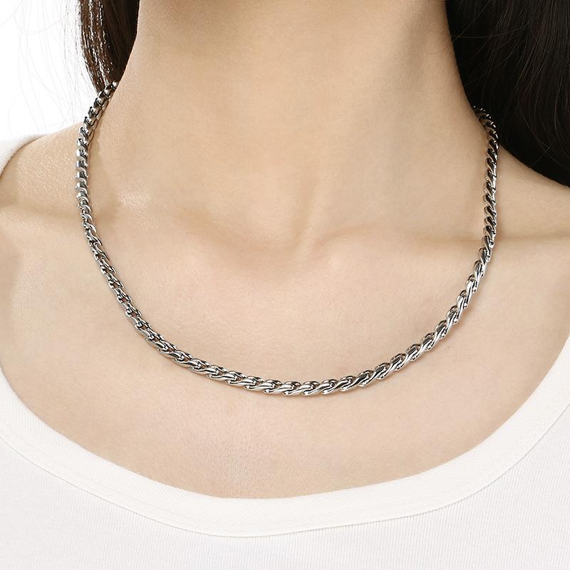 4MM Shiny Link Chain Necklace for Men Women's Gold Color Stainless Steel Jewelry Hip Hop Rock Keel Chain Party Accessories Gift