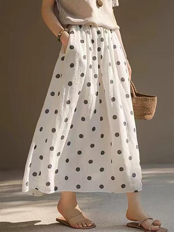 

Johnature Women Vintage Print Floral Skirts Elastic Waist Summer Loose Female Skirts One size