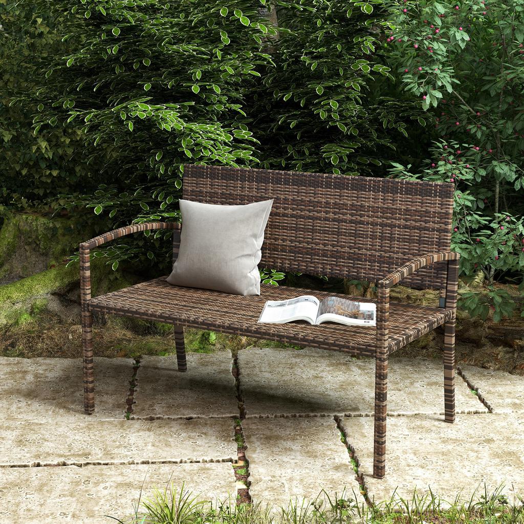 All Weather Wicker Garden Loveseat, 2 Seater Poly Rattan Garden Bench, Outdoor Seating Bench Brown