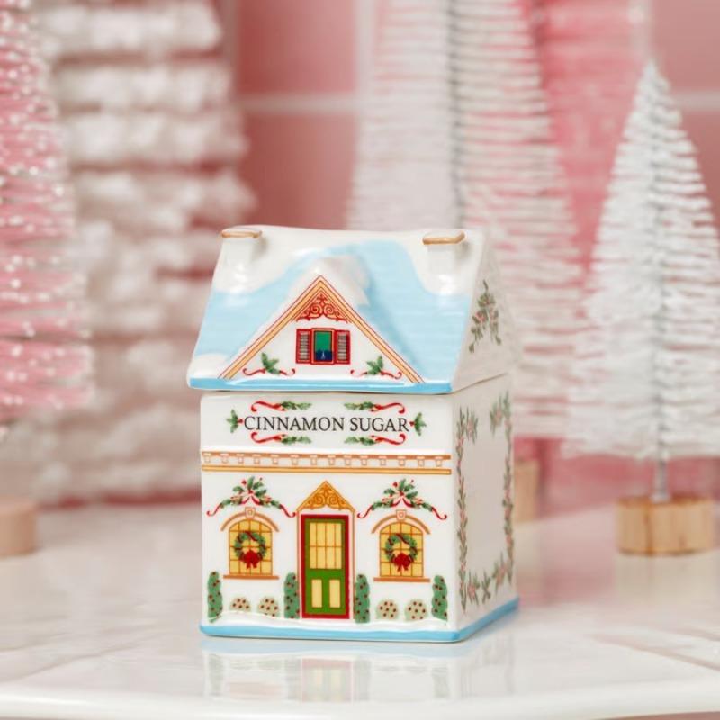 1 Pc Holiday Village Spice House Set Gingerbread Spice Jars Tea Caddies Mini Storage Box Festive Kitchen Countertop Decoration 6x6x5cm