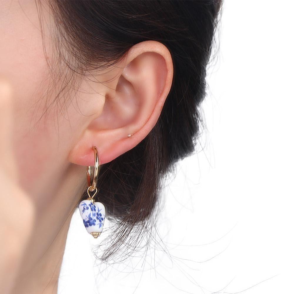 Bohemia Earrings Blue and White Porcelain Earrings Ceramics Flower Beaded Earring  Summer