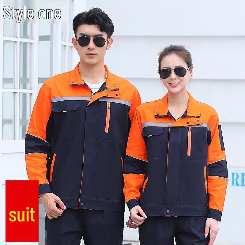 Men's Cotton Workwear Set: Durable Spring/Autumn Long Sleeve Uniform for Workshop and Repair with Printing.