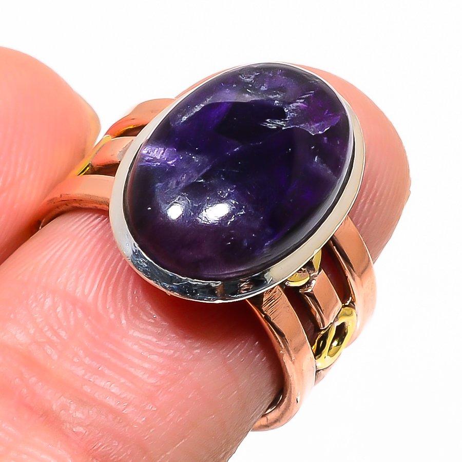 Natürlicher Stern Amethyst Edelstein Zweifarbig 925 Massiv Silber Schmuck Ring S.7.5 N8y83
