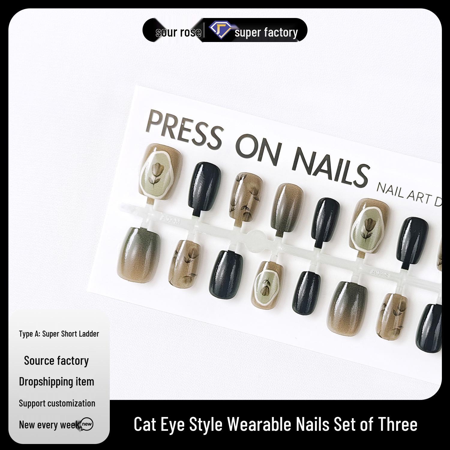 

Jiaolong Spring/Summer Cat Eye Tulip Wabi-sabi Luxury Pre-made Nail Tips