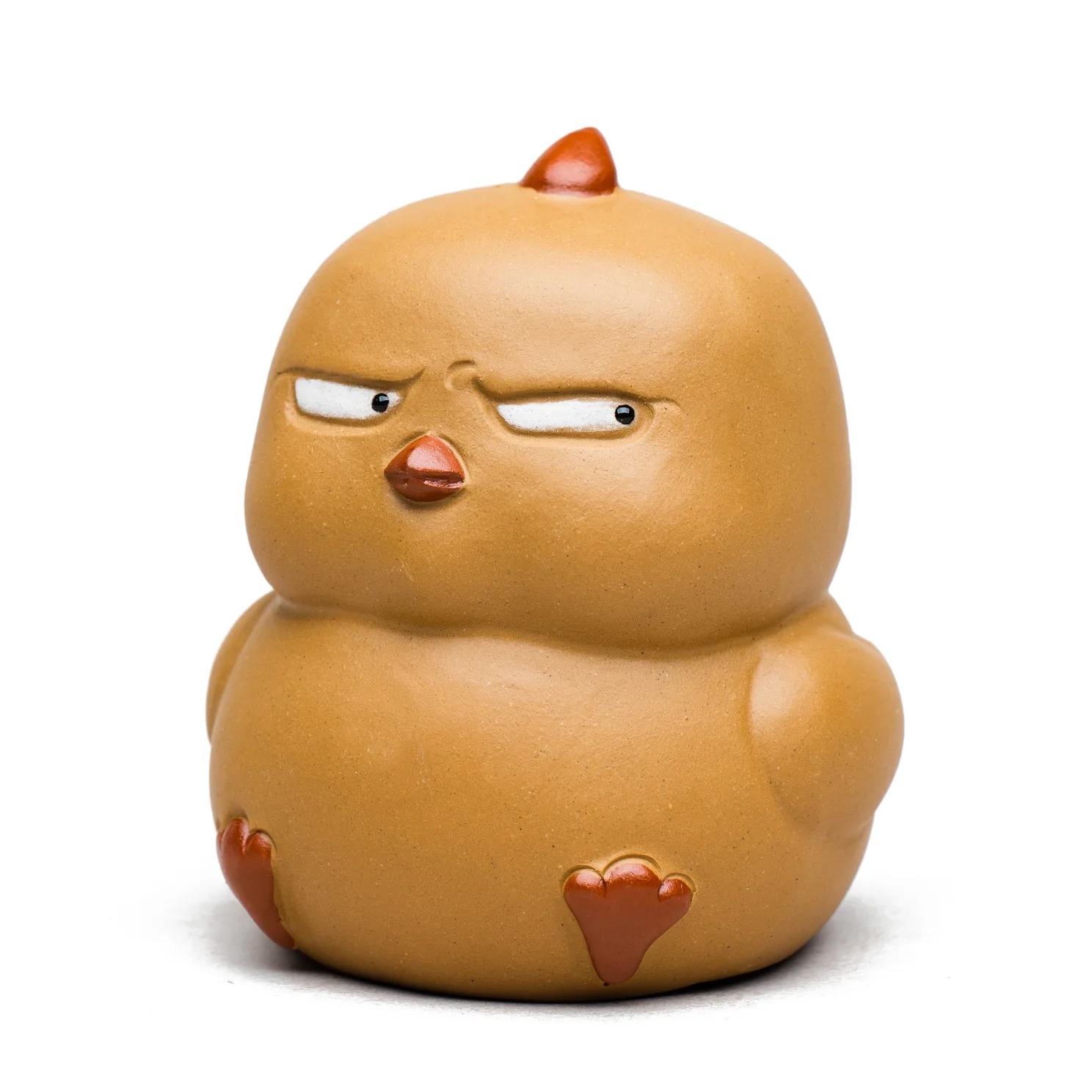 

Фигурка для чая из фиолетовой глины, ручная работа, маленькая фигурка жёлтого цыплёнка, забавный косоглазый цыплёнок, чайный набор, креативные аксессуары