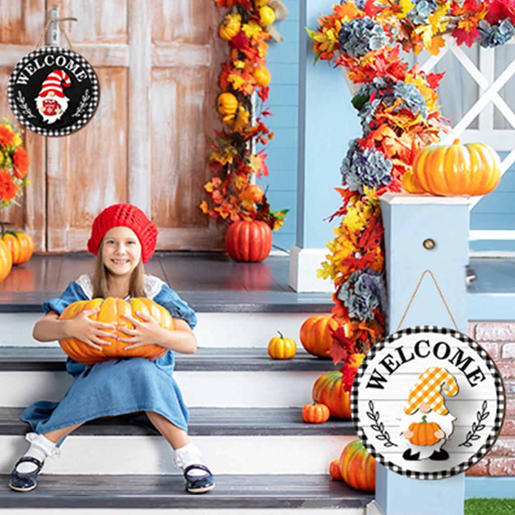 Halloween Gnome Welcome Sign Multi-Purpose Dwarf Wooden Sign DIY Gnome Door Sign Decor for Front Doors Porches Wall Decor