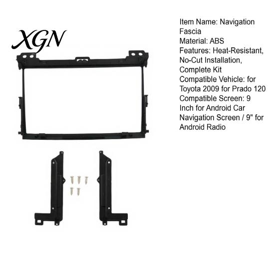 Car Stereo Mounting Panel 9 Inch Radio Dash Kit for Toyota 2009 Prado 120, Installation Double Din Trim Fascia with Brackets Screws, Center