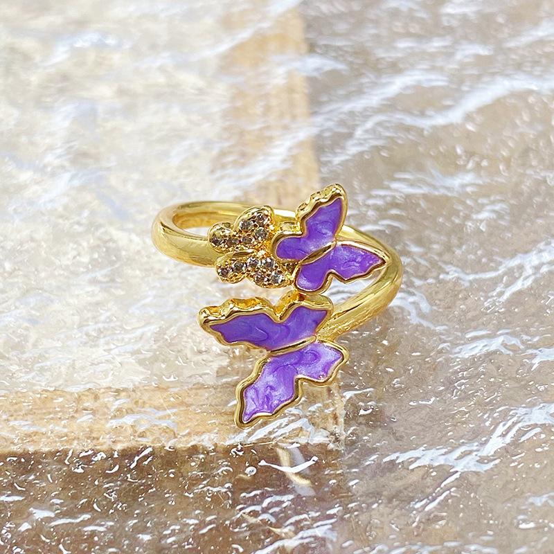 Retro Enamel Oil Butterfly Series Open Ring Women'S Western Regions Unique Niche Stacked Ring