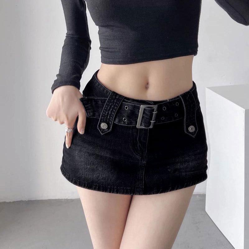 American Sexy High-Waisted Denim A-Line Mini Skirt for Women