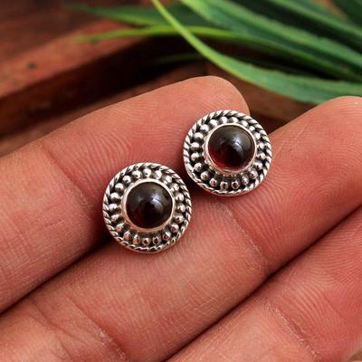 Orecchino a perno in Granato Naturale Argento Sterling 925 100% Gioiello Fatto a Mano