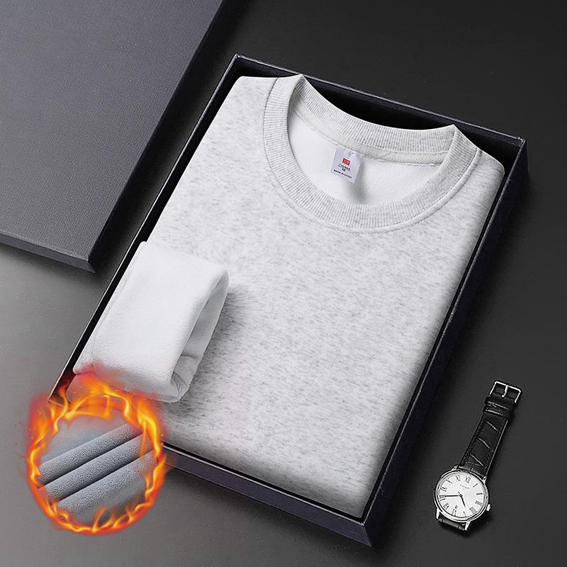 Herren Schwergewicht Baumwoll Hoodie 420g: Winter Einfarbige, Lockere Drop-Shoulder, Rundhals, Mit Samt gefütterte, Langarm Basisschicht