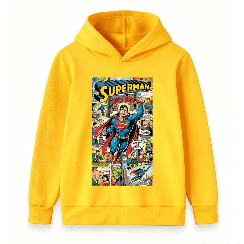 Kids Boys Girls Pullover Hoodie, Retro Comic Print Long Sleeve Casual Hooded Sweatshirt for Super Hero Themed Daily Wear