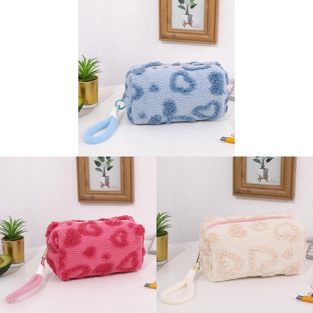 Cute Pink Plush Pen Case With Spacious Design For Girls Stationery Organizer For School Use