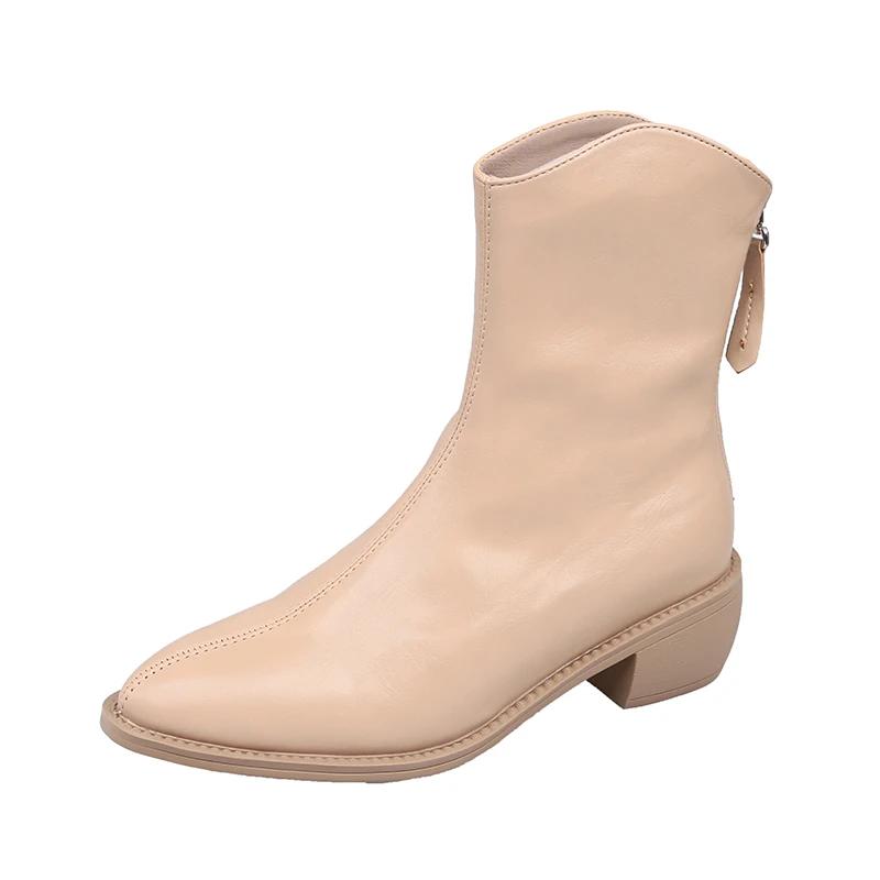 Bottes à bout pointu pour femmes, chaussures décontractées blanches amincissantes et confortables, languette robuste, bottes courtes de style français pour la saison d'hiver