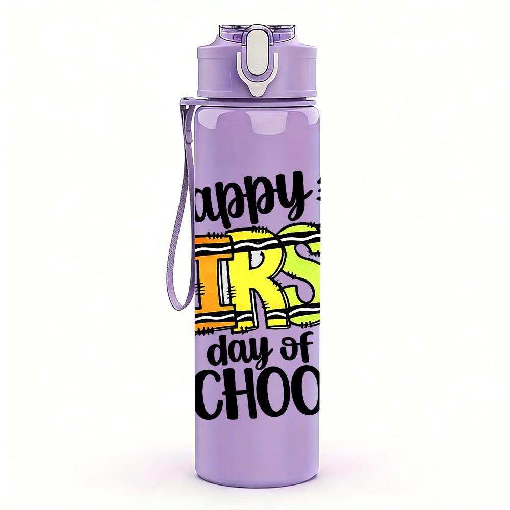 1PC Happy First Day Of School Art 750ml Color Plastic Sports Water Bottle Leakproof Flip Straw Lid Suitable for Sports Office Home Use