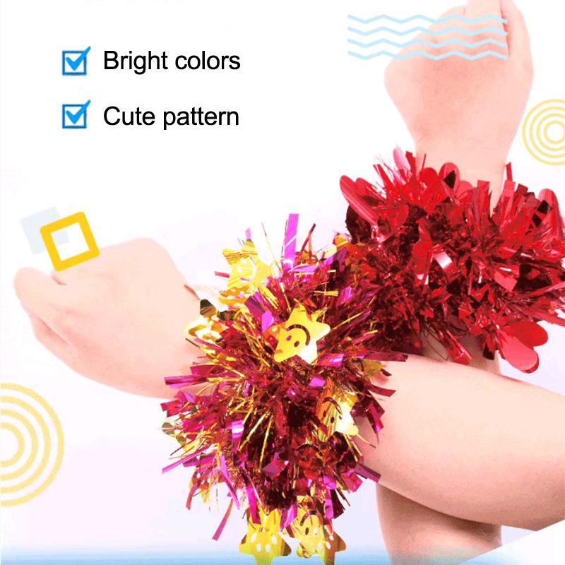 10Pcs Colorful Tinsel Bracelet Elastic Band Adults Kids Universal Dance Performance Prop Cheering Squad Tinsel Wristband