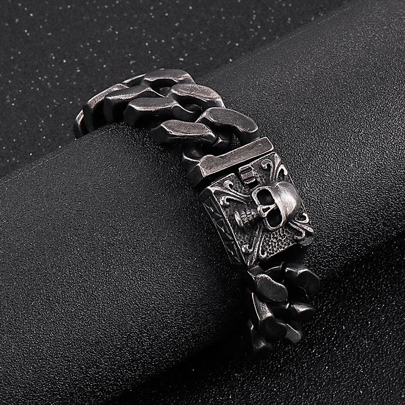 4 Styles Silver Color Personalized Cuban Chain Bracelet European and American Men's Skull Head Bracelet