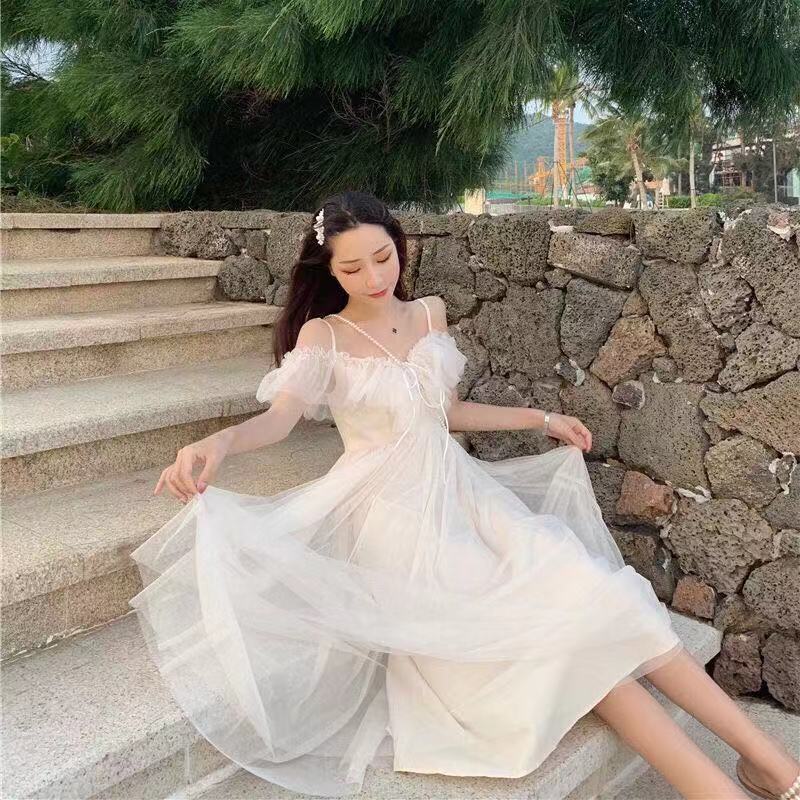 Vestido de tirantes suave de longitud media Vestido de hadas Vestido de tirantes de moda