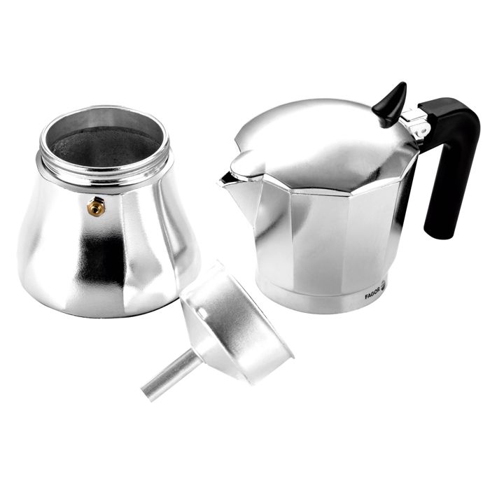 Cafetière Expresso Italienne Induction Aluminium 6 Tasses Café, Vitrocéramique FAGOR Cupy Argent 00444