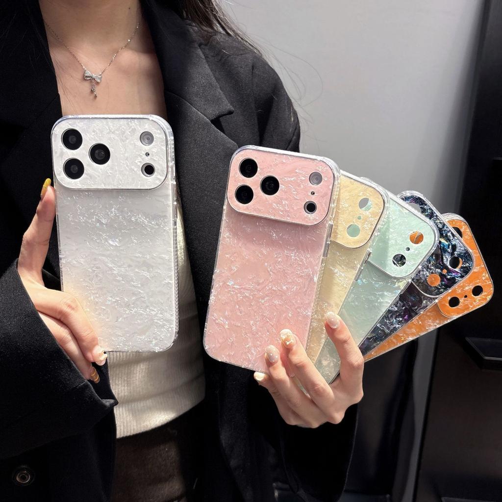 Applicable To Iphone17promax Large Window Gilt Glitter Shell Pattern Mobile Phone Case Apple 16 Solid Color Protective Case